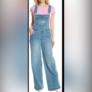Juicy Couture Overalls Women Small Light‎ Blue Rhinestone Denim Wide Leg NWT